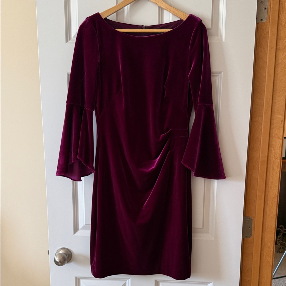 Ralph Lauren Velvet Long Sleeve Dress in Deep Fushia